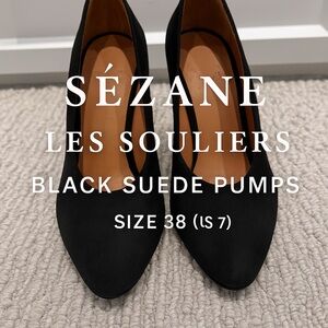 Sézane Les Souliers Black Suede Pumps | Made in Italy | Size 38 (US 7)